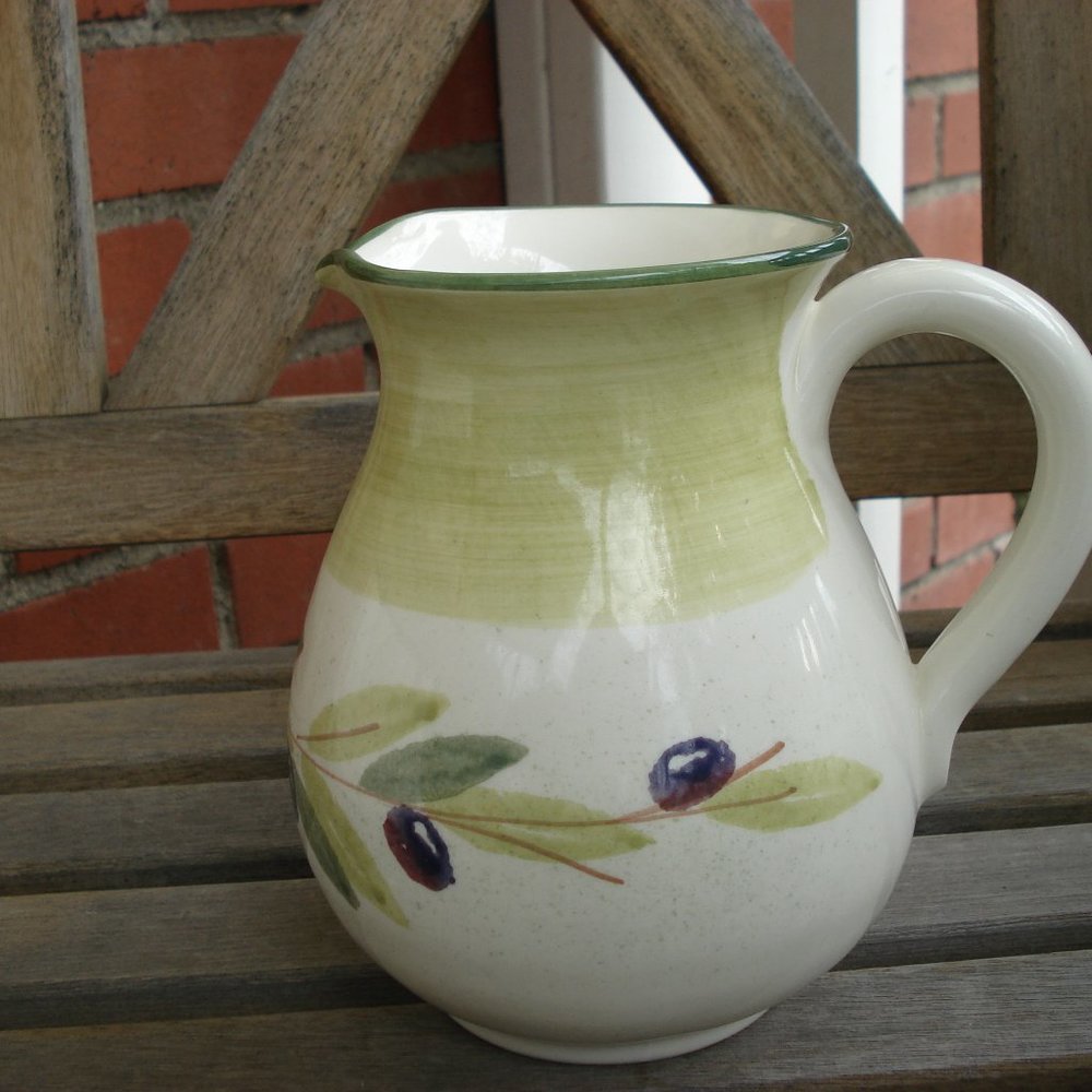 BIZZIRRI Porcelain/Ceramic Pitcher = Made In Italy Hand Painted Olives